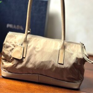 AUTHENTIC Prada Tessuto Cuoio Shoulder Bag. Tan.